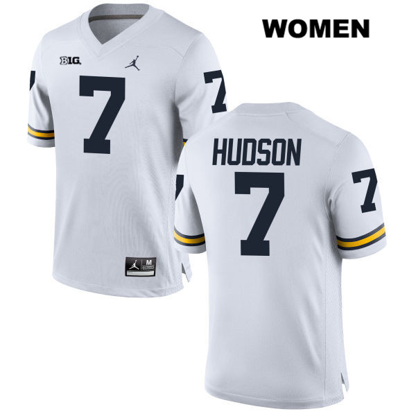 Women's NCAA Michigan Wolverines Khaleke Hudson #7 White Jordan Brand Authentic Stitched Football College Jersey DW25V24SV